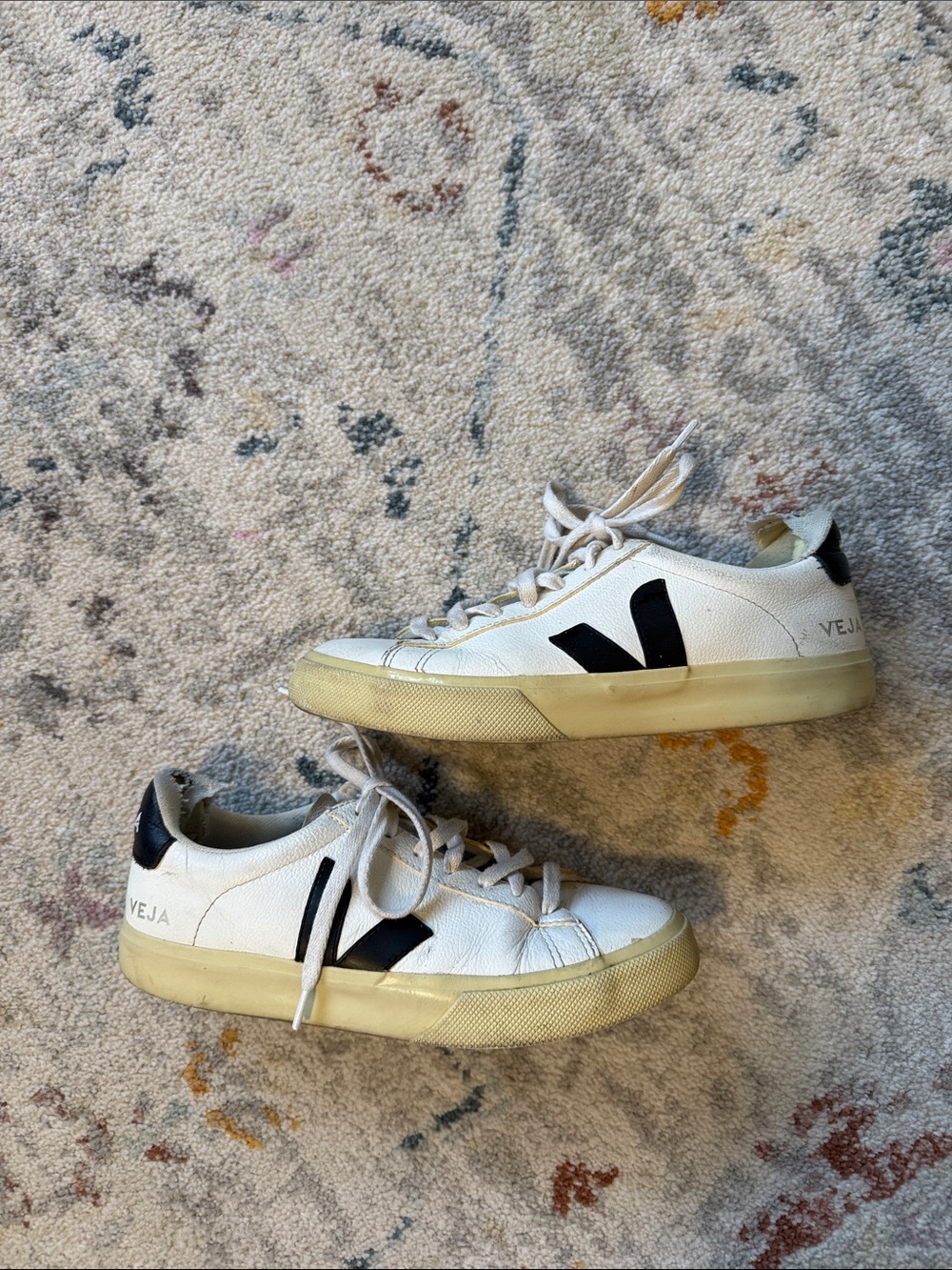 Veja White Leather Sneakers with Black V Accent